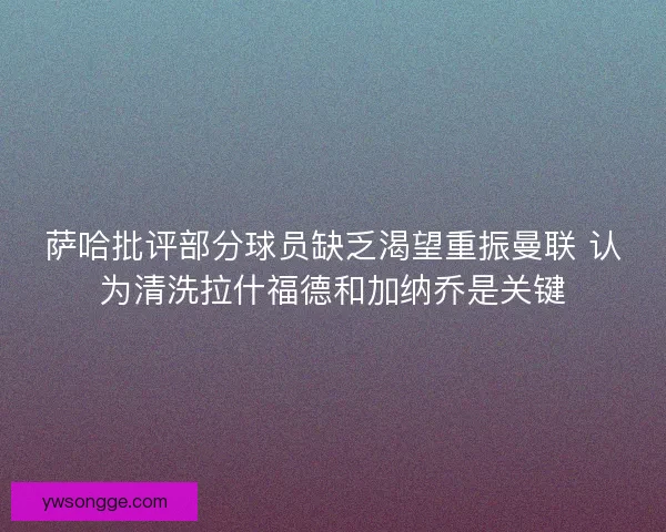 萨哈批评部分球员缺乏渴望重振曼联 认为清洗拉什福德和加纳乔是关键